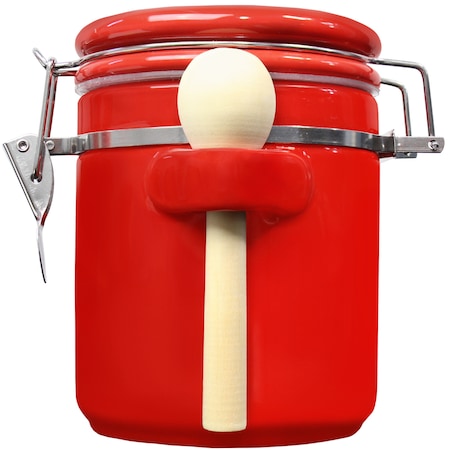 Blue Donuts 33oz Ceramic Airtight Food Storage Kitchen Canister with Spoon, Red BD3928659